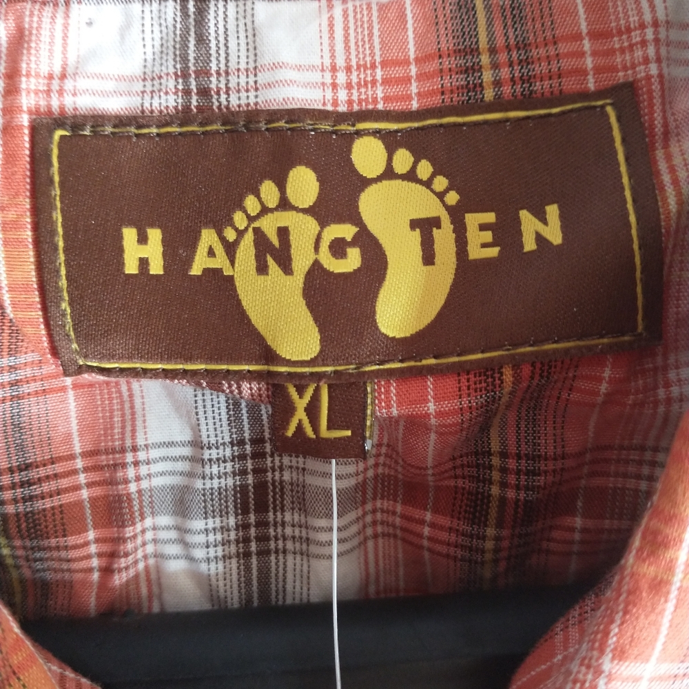 NWT Hang Ten Men's Button Down Long sleeve Plaid shirt XL Nepal Red - Picture 4 of 7